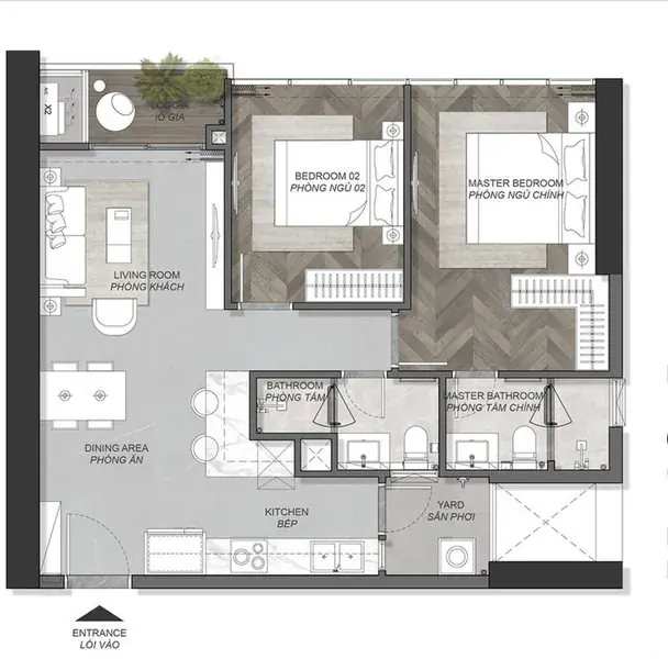 Eaton Park Strait and Grove towers, type B1.2c, two bedroom apartment floor plan