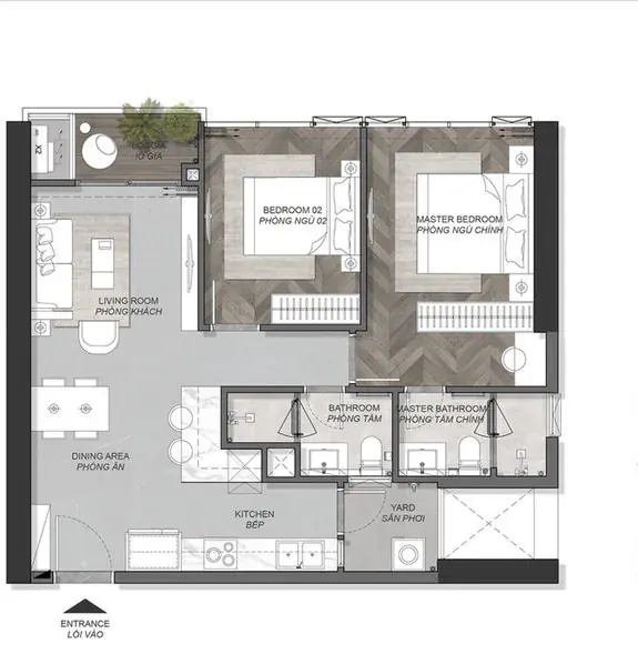 Eaton Park Strait and Grove towers, type B1.1a, two bedroom apartment floor plan