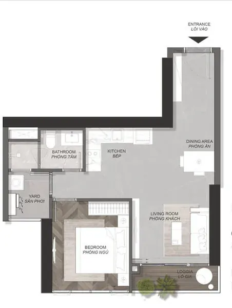 Eaton Park Strait and Grove towers, type A3.1b, one bedroom apartment floor plan