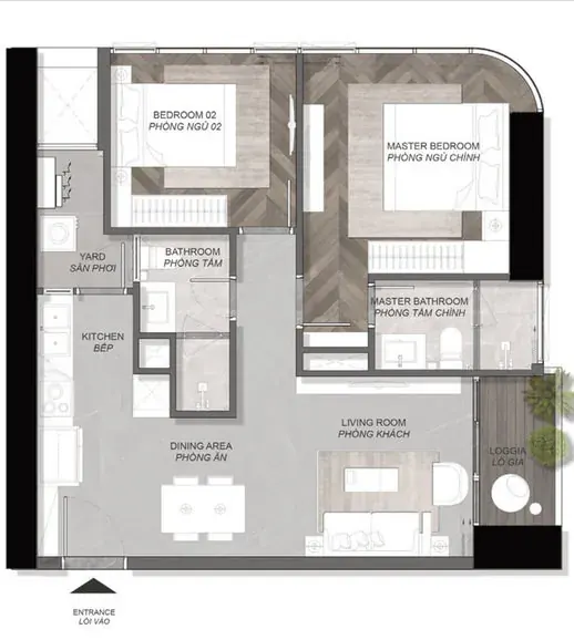 Eaton Park Strait and Grove towers, type B4c, two bedroom apartment floor plan