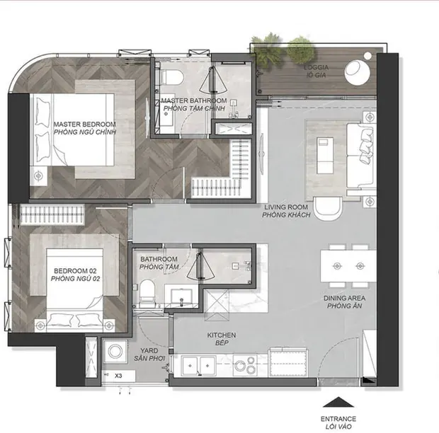 Eaton Park Alpine tower, type B2.1b, two bedroom apartment floor plan