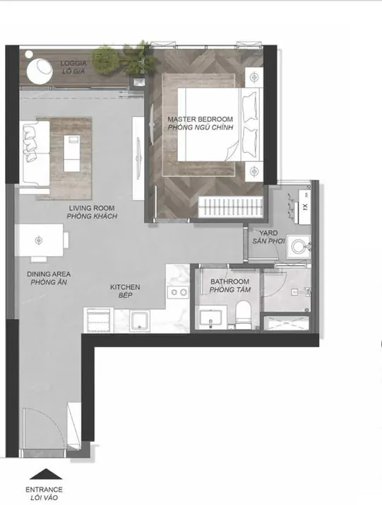 Eaton Park Forest tower, type A3.2, one bedroom apartment floor plan