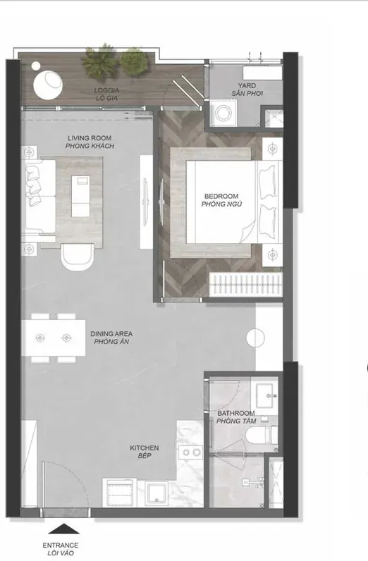 Eaton Park Forest tower, type A2b, one bedroom apartment floor plan