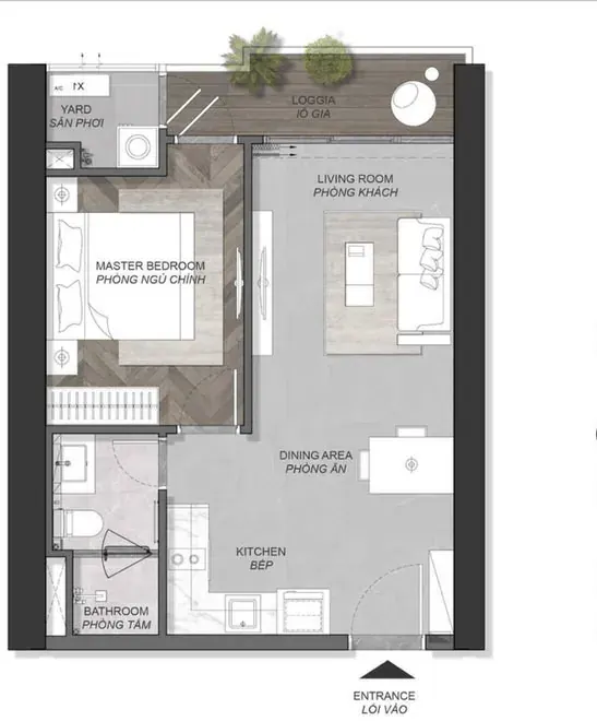 Eaton Park Forest tower, type A1.2, one bedroom apartment floor plan