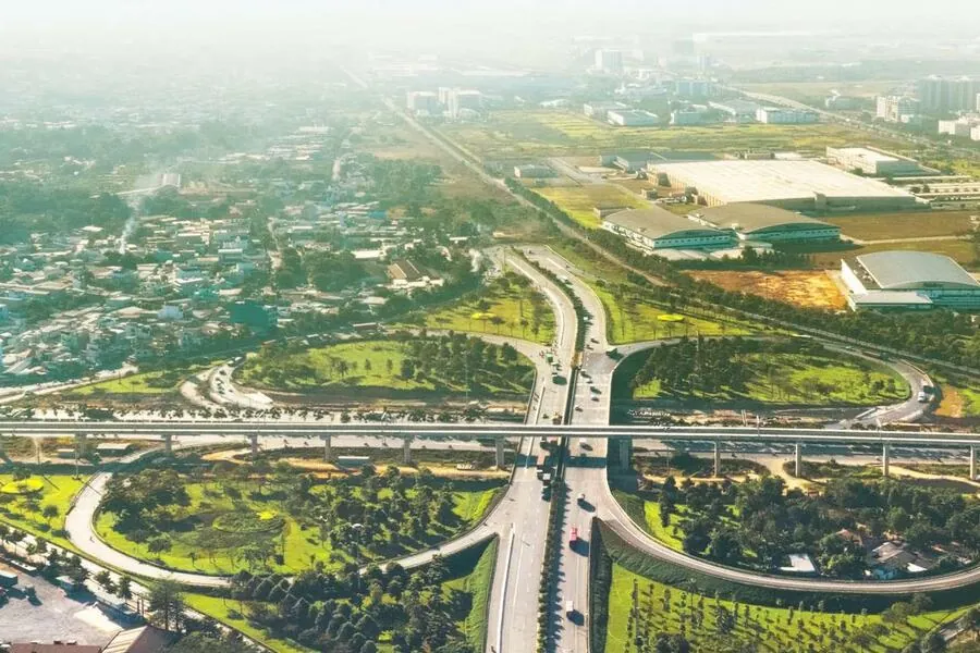 Aerial view of a ring road interchange in eastern Ho Chi Minh City